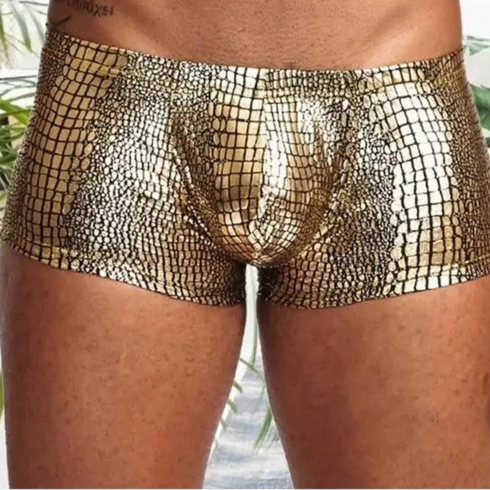 Men’s Shimmer Snakeskin Pouch Boxer Brief, Gold, Size: Small, New